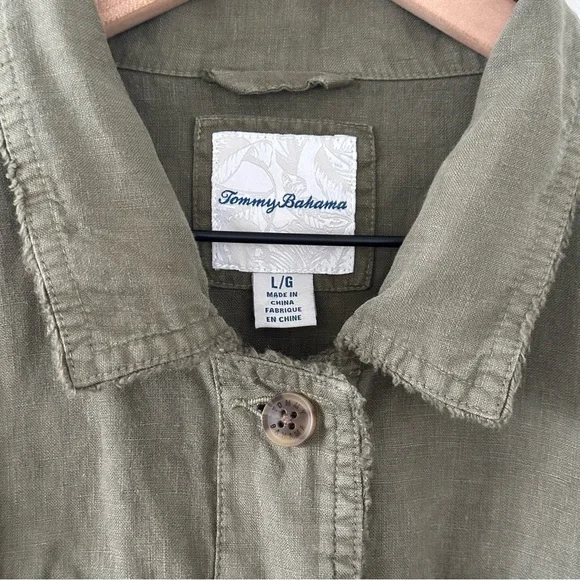 Tommy Bahama Two Palms 100% Linen Raw-Edge Utility Jacket Green Coastal Beach - Picture 4 of 14